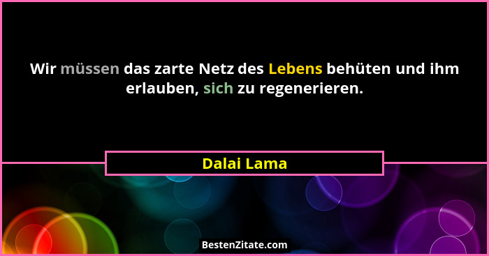 Wir müssen das zarte Netz des Lebens behüten und ihm erlauben, sich zu regenerieren.... - Dalai Lama