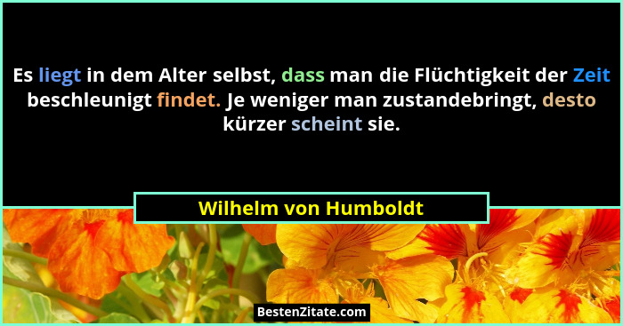 Es liegt in dem Alter selbst, dass man die Flüchtigkeit der Zeit beschleunigt findet. Je weniger man zustandebringt, desto kürz... - Wilhelm von Humboldt