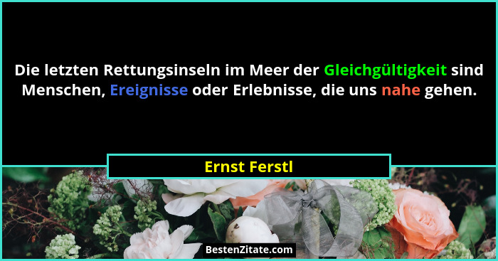 Die letzten Rettungsinseln im Meer der Gleichgültigkeit sind Menschen, Ereignisse oder Erlebnisse, die uns nahe gehen.... - Ernst Ferstl