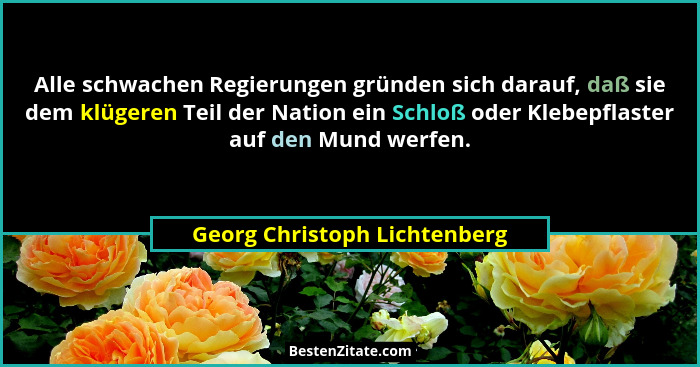 Alle schwachen Regierungen gründen sich darauf, daß sie dem klügeren Teil der Nation ein Schloß oder Klebepflaster auf d... - Georg Christoph Lichtenberg