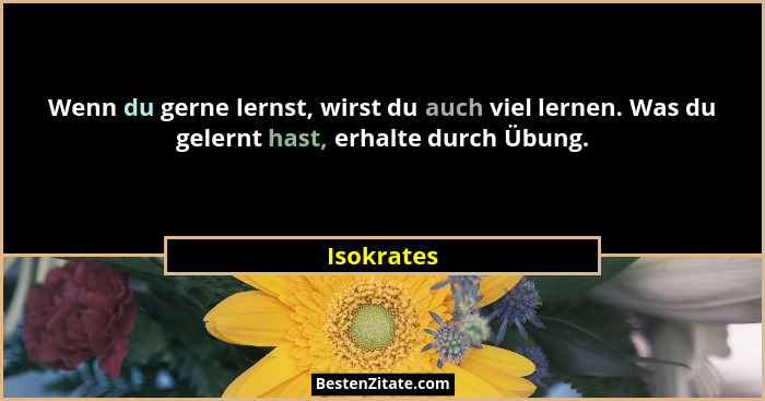 Wenn du gerne lernst, wirst du auch viel lernen. Was du gelernt hast, erhalte durch Übung.... - Isokrates