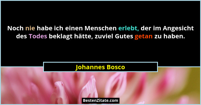 Noch nie habe ich einen Menschen erlebt, der im Angesicht des Todes beklagt hätte, zuviel Gutes getan zu haben.... - Johannes Bosco
