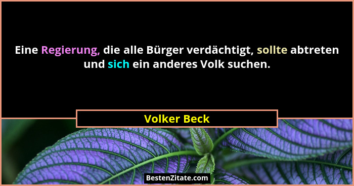 Eine Regierung, die alle Bürger verdächtigt, sollte abtreten und sich ein anderes Volk suchen.... - Volker Beck