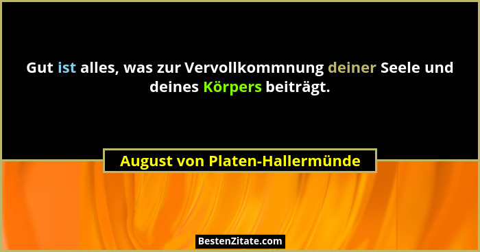 Gut ist alles, was zur Vervollkommnung deiner Seele und deines Körpers beiträgt.... - August von Platen-Hallermünde