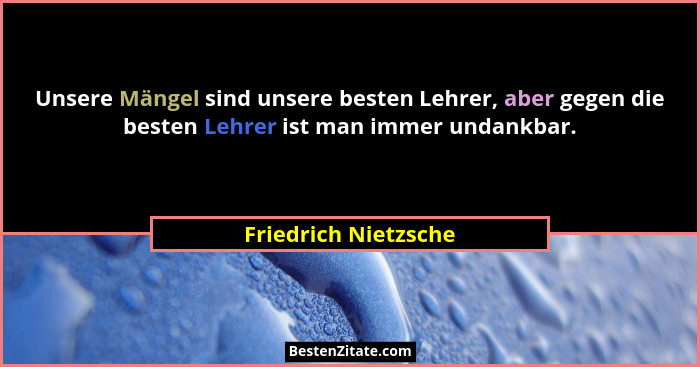 Unsere Mängel sind unsere besten Lehrer, aber gegen die besten Lehrer ist man immer undankbar.... - Friedrich Nietzsche