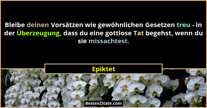 Bleibe deinen Vorsätzen wie gewöhnlichen Gesetzen treu - in der Überzeugung, dass du eine gottlose Tat begehst, wenn du sie missachtest.... - Epiktet