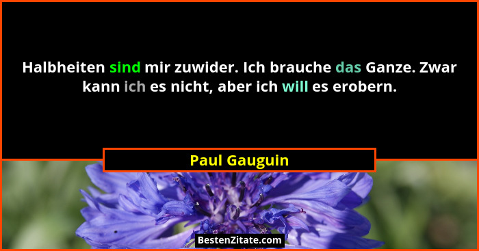 Halbheiten sind mir zuwider. Ich brauche das Ganze. Zwar kann ich es nicht, aber ich will es erobern.... - Paul Gauguin