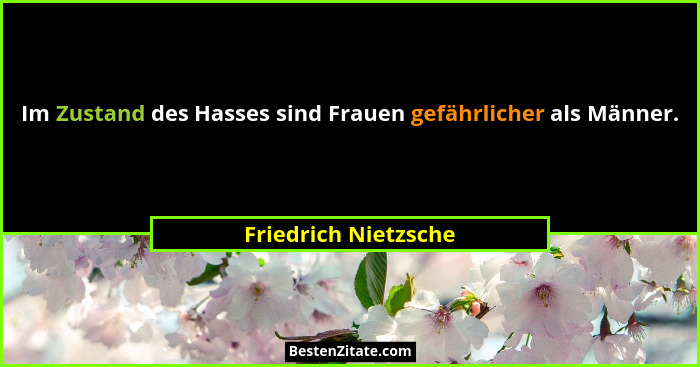 Im Zustand des Hasses sind Frauen gefährlicher als Männer.... - Friedrich Nietzsche