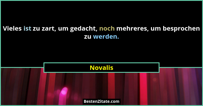 Vieles ist zu zart, um gedacht, noch mehreres, um besprochen zu werden.... - Novalis