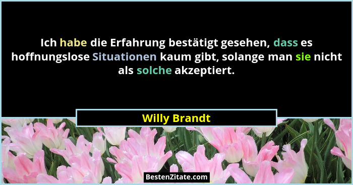 Ich habe die Erfahrung bestätigt gesehen, dass es hoffnungslose Situationen kaum gibt, solange man sie nicht als solche akzeptiert.... - Willy Brandt