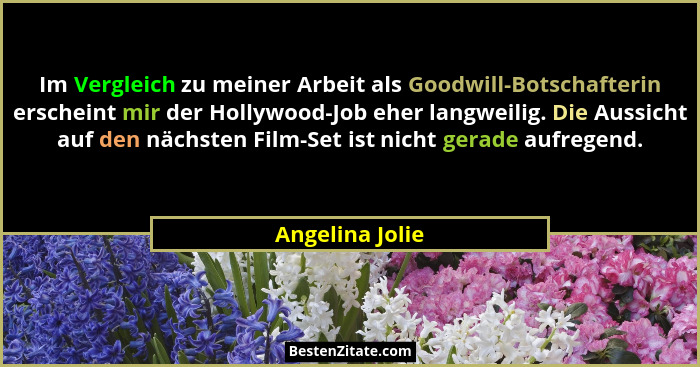 Im Vergleich zu meiner Arbeit als Goodwill-Botschafterin erscheint mir der Hollywood-Job eher langweilig. Die Aussicht auf den nächst... - Angelina Jolie