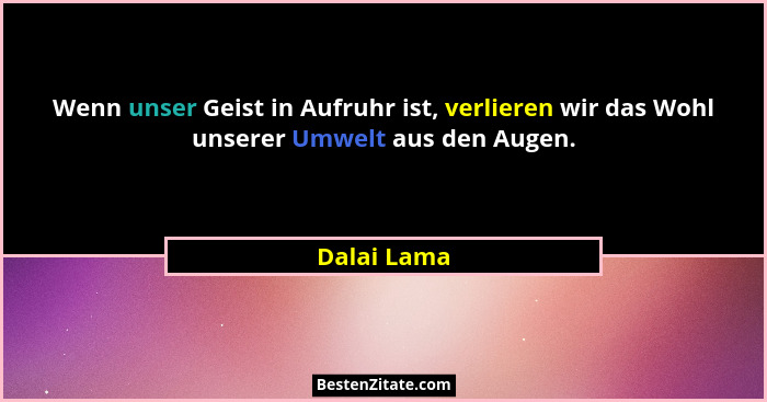 Wenn unser Geist in Aufruhr ist, verlieren wir das Wohl unserer Umwelt aus den Augen.... - Dalai Lama
