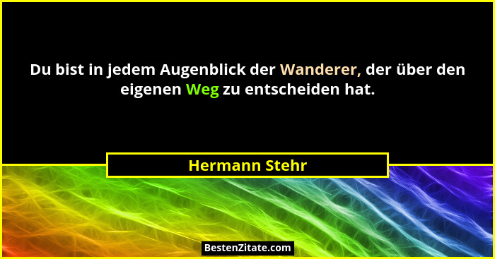 Du bist in jedem Augenblick der Wanderer, der über den eigenen Weg zu entscheiden hat.... - Hermann Stehr