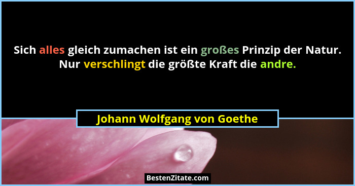 Sich alles gleich zumachen ist ein großes Prinzip der Natur. Nur verschlingt die größte Kraft die andre.... - Johann Wolfgang von Goethe