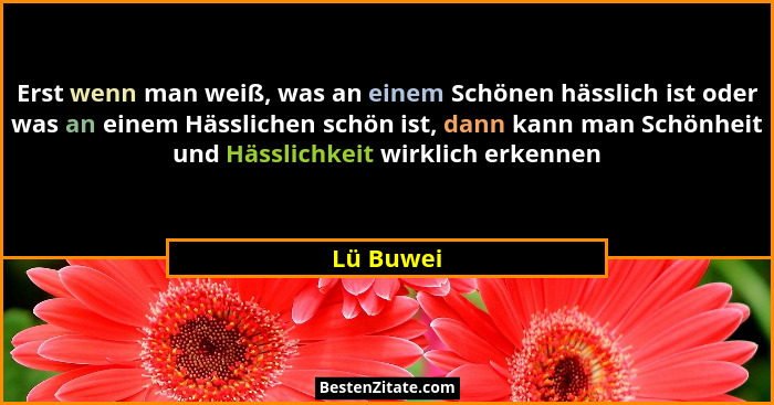Erst wenn man weiß, was an einem Schönen hässlich ist oder was an einem Hässlichen schön ist, dann kann man Schönheit und Hässlichkeit wirk... - Lü Buwei