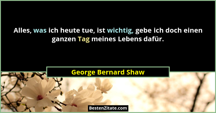 Alles, was ich heute tue, ist wichtig, gebe ich doch einen ganzen Tag meines Lebens dafür.... - George Bernard Shaw