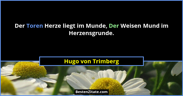 Der Toren Herze liegt im Munde, Der Weisen Mund im Herzensgrunde.... - Hugo von Trimberg