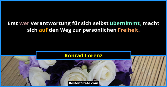 Erst wer Verantwortung für sich selbst übernimmt, macht sich auf den Weg zur persönlichen Freiheit.... - Konrad Lorenz