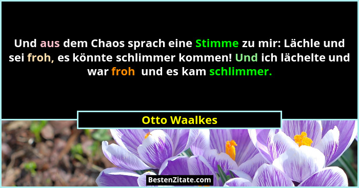 Und aus dem Chaos sprach eine Stimme zu mir: Lächle und sei froh, es könnte schlimmer kommen! Und ich lächelte und war froh  und es kam... - Otto Waalkes
