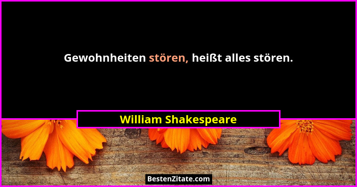 Gewohnheiten stören, heißt alles stören.... - William Shakespeare