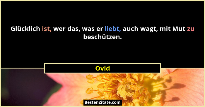 Glücklich ist, wer das, was er liebt, auch wagt, mit Mut zu beschützen.... - Ovid