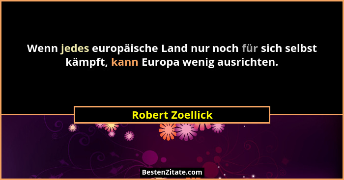 Wenn jedes europäische Land nur noch für sich selbst kämpft, kann Europa wenig ausrichten.... - Robert Zoellick