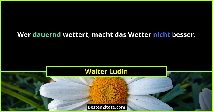 Wer dauernd wettert, macht das Wetter nicht besser.... - Walter Ludin