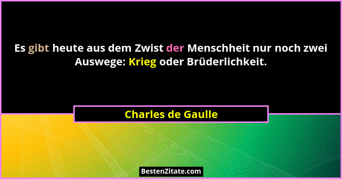 Es gibt heute aus dem Zwist der Menschheit nur noch zwei Auswege: Krieg oder Brüderlichkeit.... - Charles de Gaulle