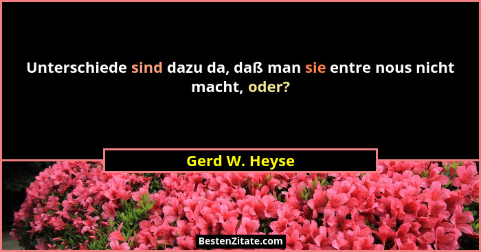 Unterschiede sind dazu da, daß man sie entre nous nicht macht, oder?... - Gerd W. Heyse