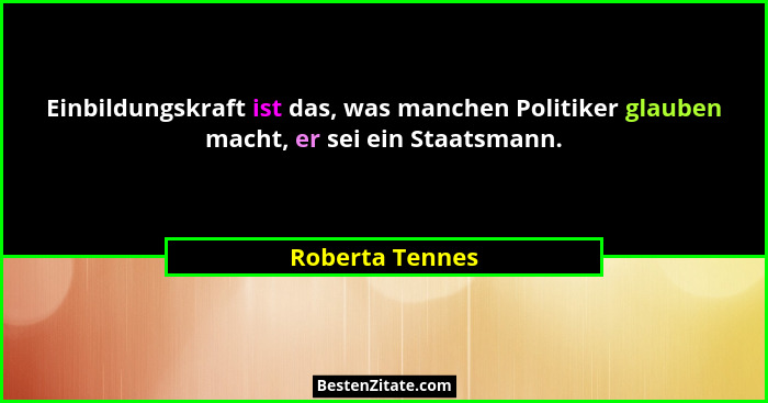 Einbildungskraft ist das, was manchen Politiker glauben macht, er sei ein Staatsmann.... - Roberta Tennes