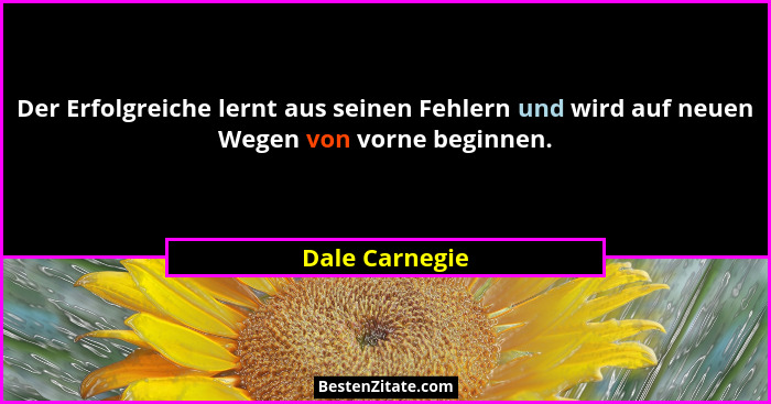 Der Erfolgreiche lernt aus seinen Fehlern und wird auf neuen Wegen von vorne beginnen.... - Dale Carnegie