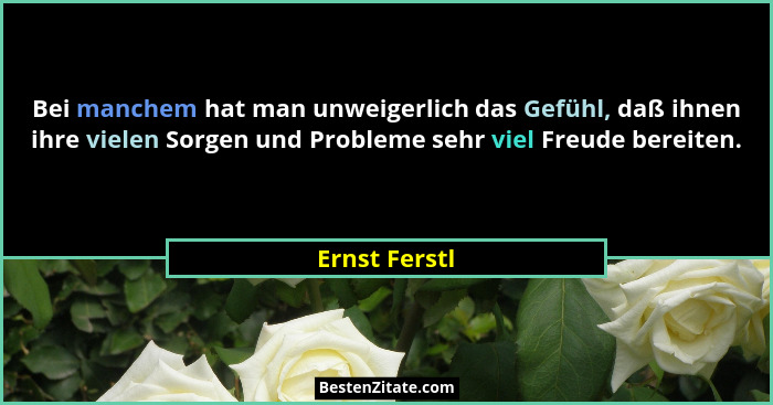 Bei manchem hat man unweigerlich das Gefühl, daß ihnen ihre vielen Sorgen und Probleme sehr viel Freude bereiten.... - Ernst Ferstl