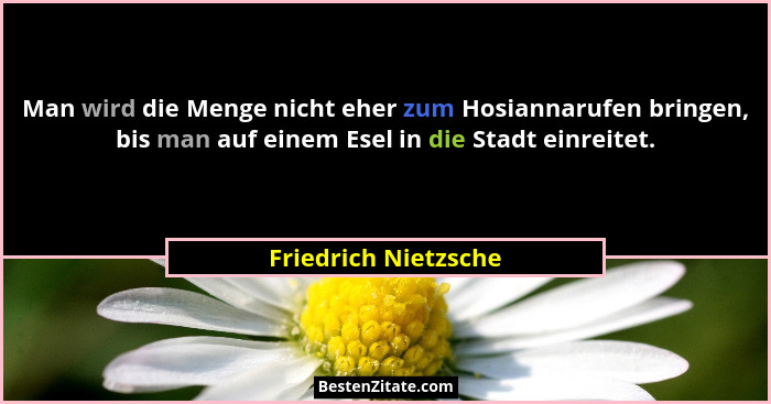 Man wird die Menge nicht eher zum Hosiannarufen bringen, bis man auf einem Esel in die Stadt einreitet.... - Friedrich Nietzsche