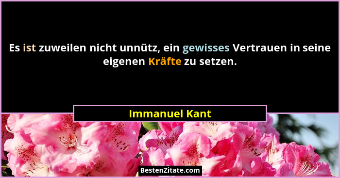 Es ist zuweilen nicht unnütz, ein gewisses Vertrauen in seine eigenen Kräfte zu setzen.... - Immanuel Kant