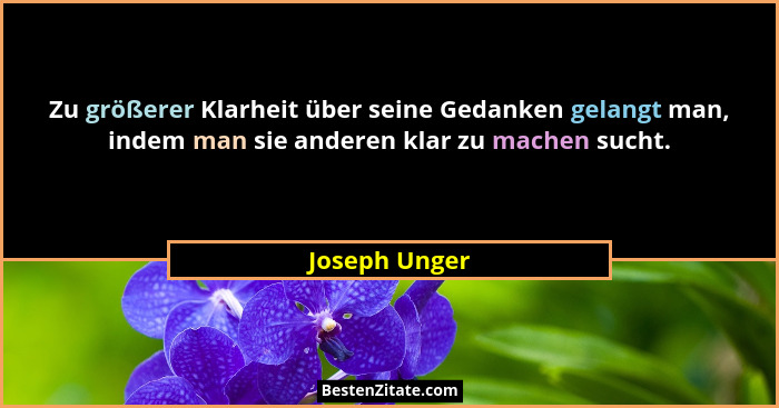 Zu größerer Klarheit über seine Gedanken gelangt man, indem man sie anderen klar zu machen sucht.... - Joseph Unger