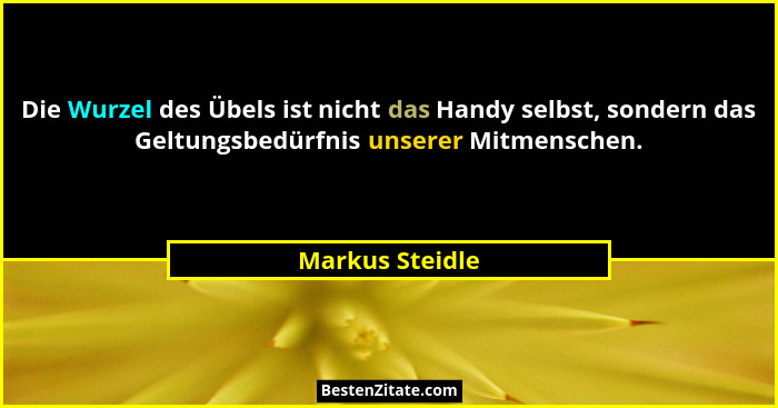 Die Wurzel des Übels ist nicht das Handy selbst, sondern das Geltungsbedürfnis unserer Mitmenschen.... - Markus Steidle