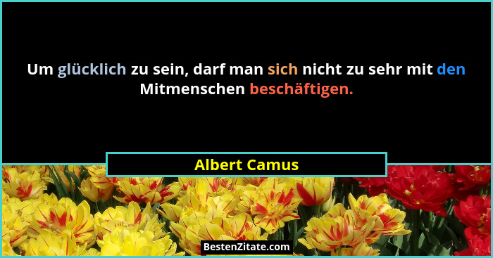 Um glücklich zu sein, darf man sich nicht zu sehr mit den Mitmenschen beschäftigen.... - Albert Camus