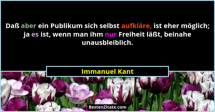 Daß aber ein Publikum sich selbst aufkläre, ist eher möglich; ja es ist, wenn man ihm nur Freiheit läßt, beinahe unausbleiblich.... - Immanuel Kant