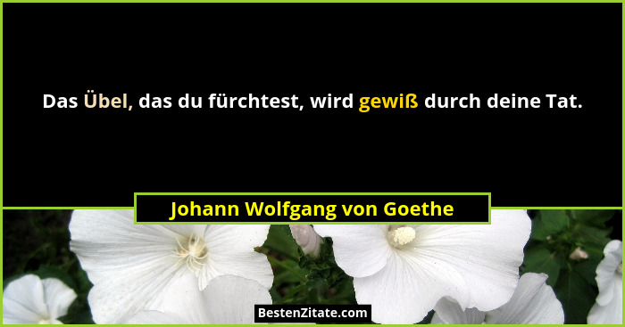 Das Übel, das du fürchtest, wird gewiß durch deine Tat.... - Johann Wolfgang von Goethe