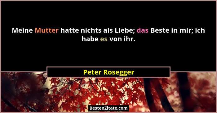 Meine Mutter hatte nichts als Liebe; das Beste in mir; ich habe es von ihr.... - Peter Rosegger