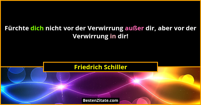Fürchte dich nicht vor der Verwirrung außer dir, aber vor der Verwirrung in dir!... - Friedrich Schiller