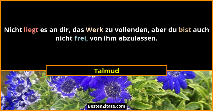 Nicht liegt es an dir, das Werk zu vollenden, aber du bist auch nicht frei, von ihm abzulassen.... - Talmud