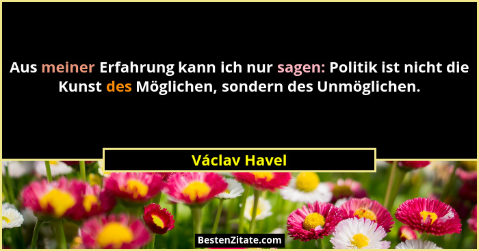 Aus meiner Erfahrung kann ich nur sagen: Politik ist nicht die Kunst des Möglichen, sondern des Unmöglichen.... - Václav Havel