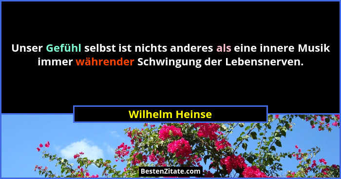 Unser Gefühl selbst ist nichts anderes als eine innere Musik immer währender Schwingung der Lebensnerven.... - Wilhelm Heinse