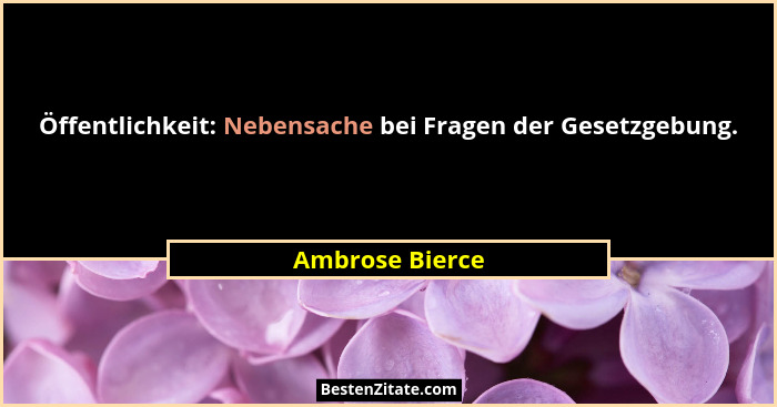 Öffentlichkeit: Nebensache bei Fragen der Gesetzgebung.... - Ambrose Bierce