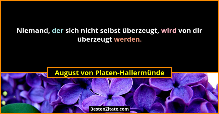 Niemand, der sich nicht selbst überzeugt, wird von dir überzeugt werden.... - August von Platen-Hallermünde
