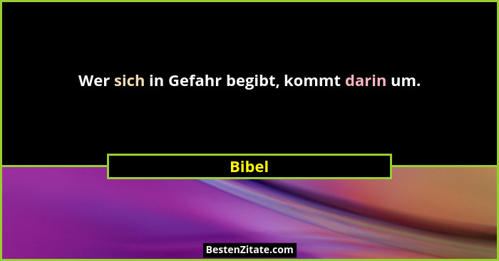 Wer sich in Gefahr begibt, kommt darin um.... - Bibel
