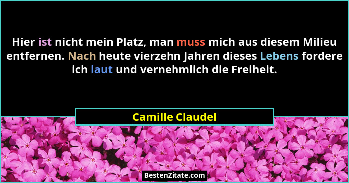 Hier ist nicht mein Platz, man muss mich aus diesem Milieu entfernen. Nach heute vierzehn Jahren dieses Lebens fordere ich laut und... - Camille Claudel