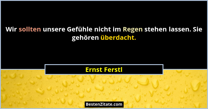Wir sollten unsere Gefühle nicht im Regen stehen lassen. Sie gehören überdacht.... - Ernst Ferstl
