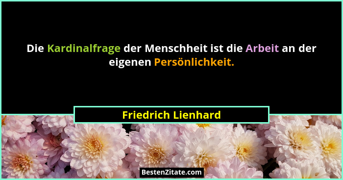 Die Kardinalfrage der Menschheit ist die Arbeit an der eigenen Persönlichkeit.... - Friedrich Lienhard
